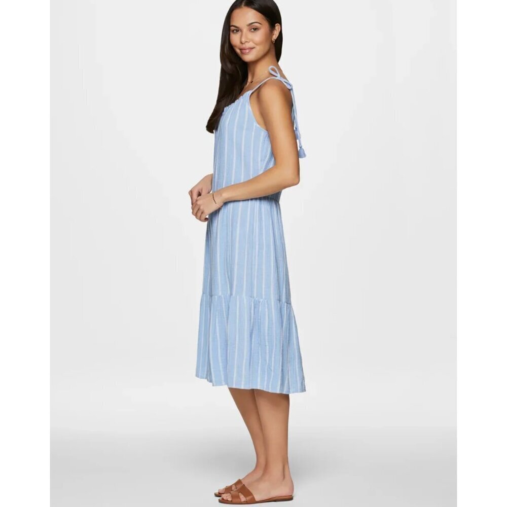 Beachlunchlounge Blue and White Stripe Tassel Tie Dress
